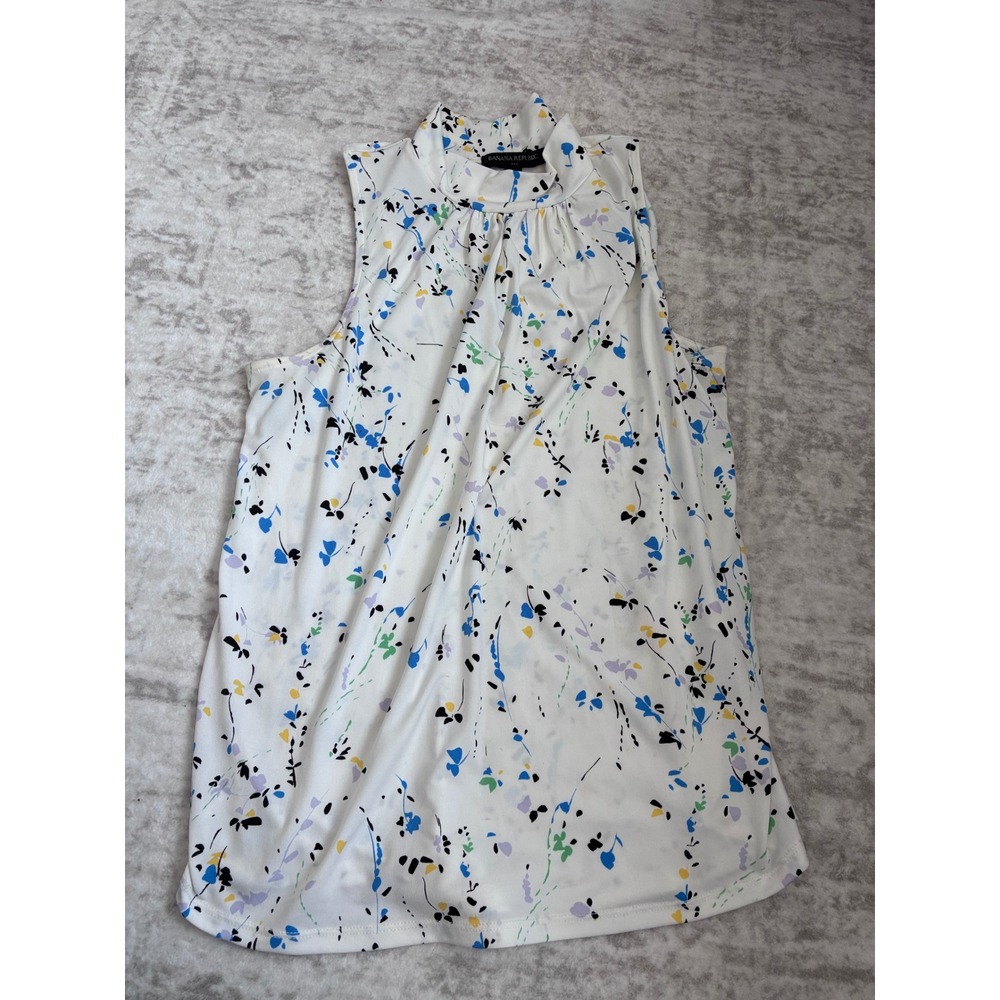 Banana Republic‎ Womens Small White Abstract Floral Mock Neck Sleeveless Blouse